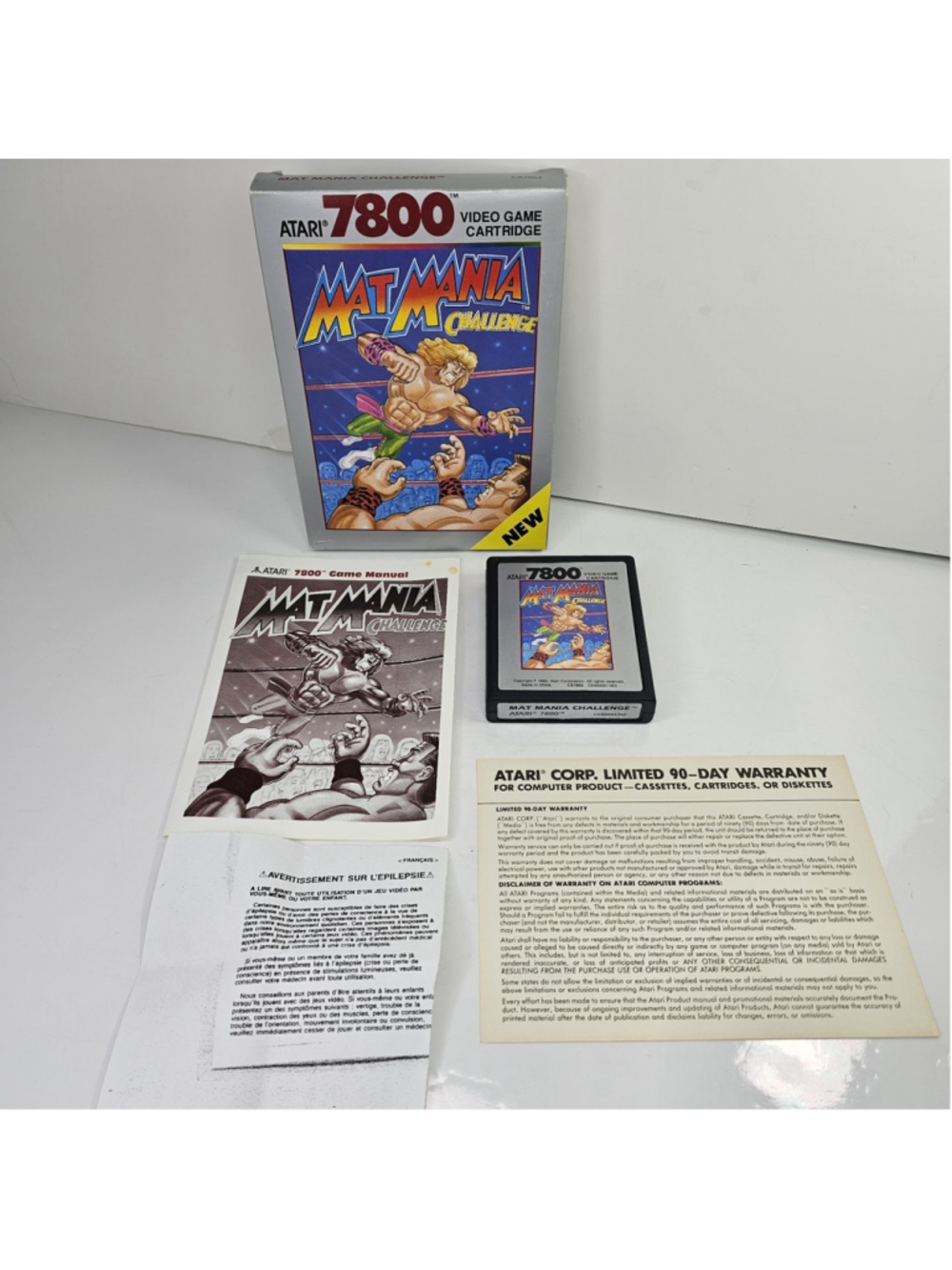 1990 Atari 7800 Mat Mania Challenge, Box Manual, Cartridge, Wrestling Game